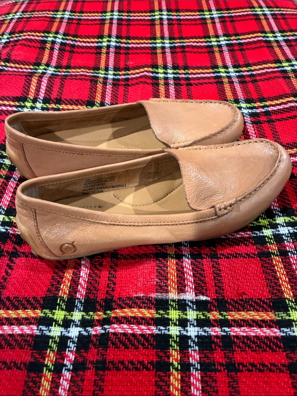 Born Tan Leather Slip-On Loafers